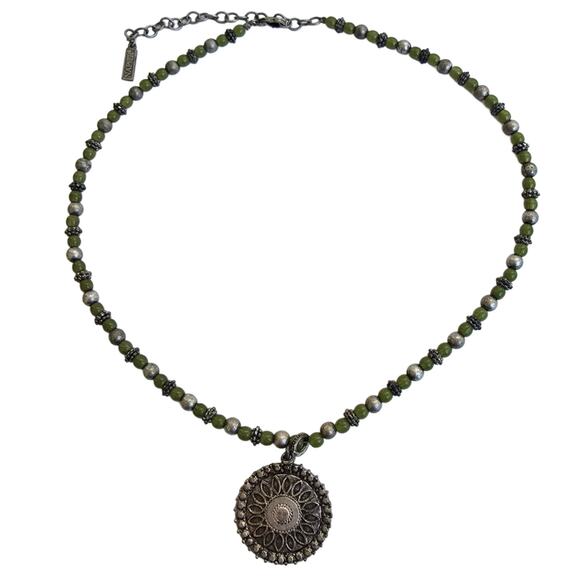 Napier Jewelry Lot 2 Necklaces 1 Pair Earrings Silver Blue Green Metal Beaded - Picture 3 of 12